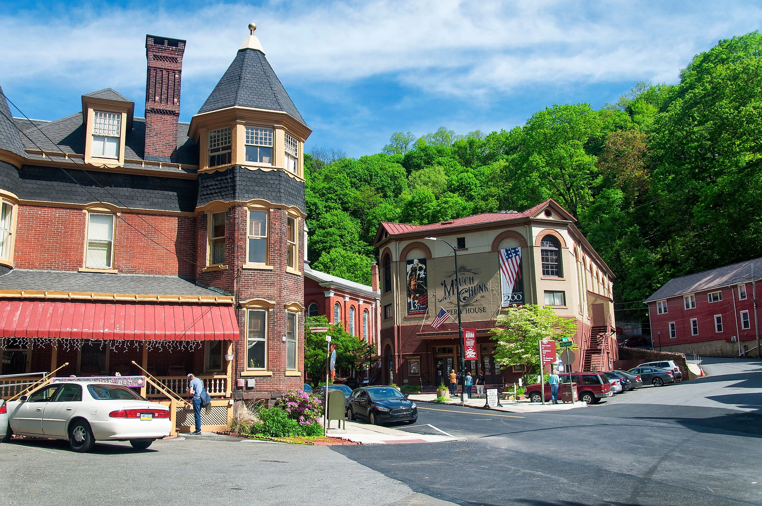Jim Thorpe, Pennsylvania. the Mauch Chunk Opera house located within the historic town of Jim Thorpe Pennsylvania on a sunny day.
