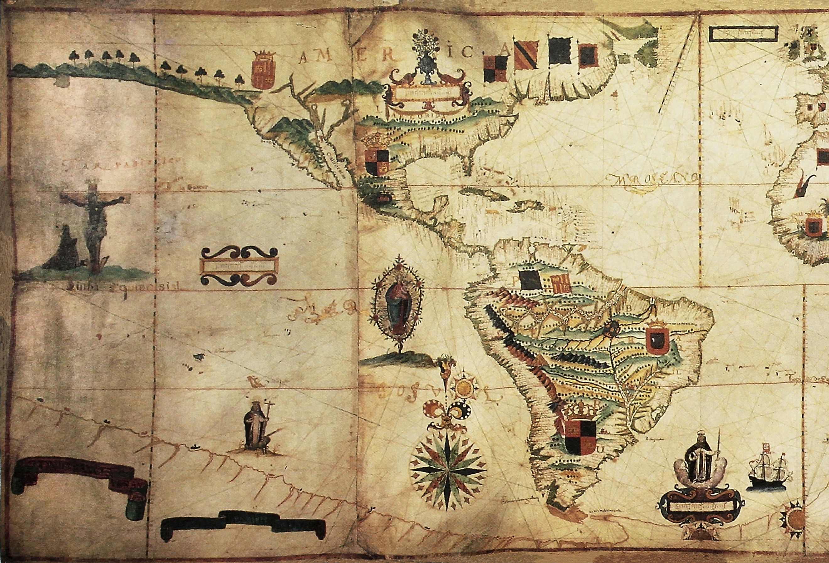 Antique world map of Spanish and Portuguese maritime and colonial empire. Created by Antonio Sanches, published in Portugal, 1623