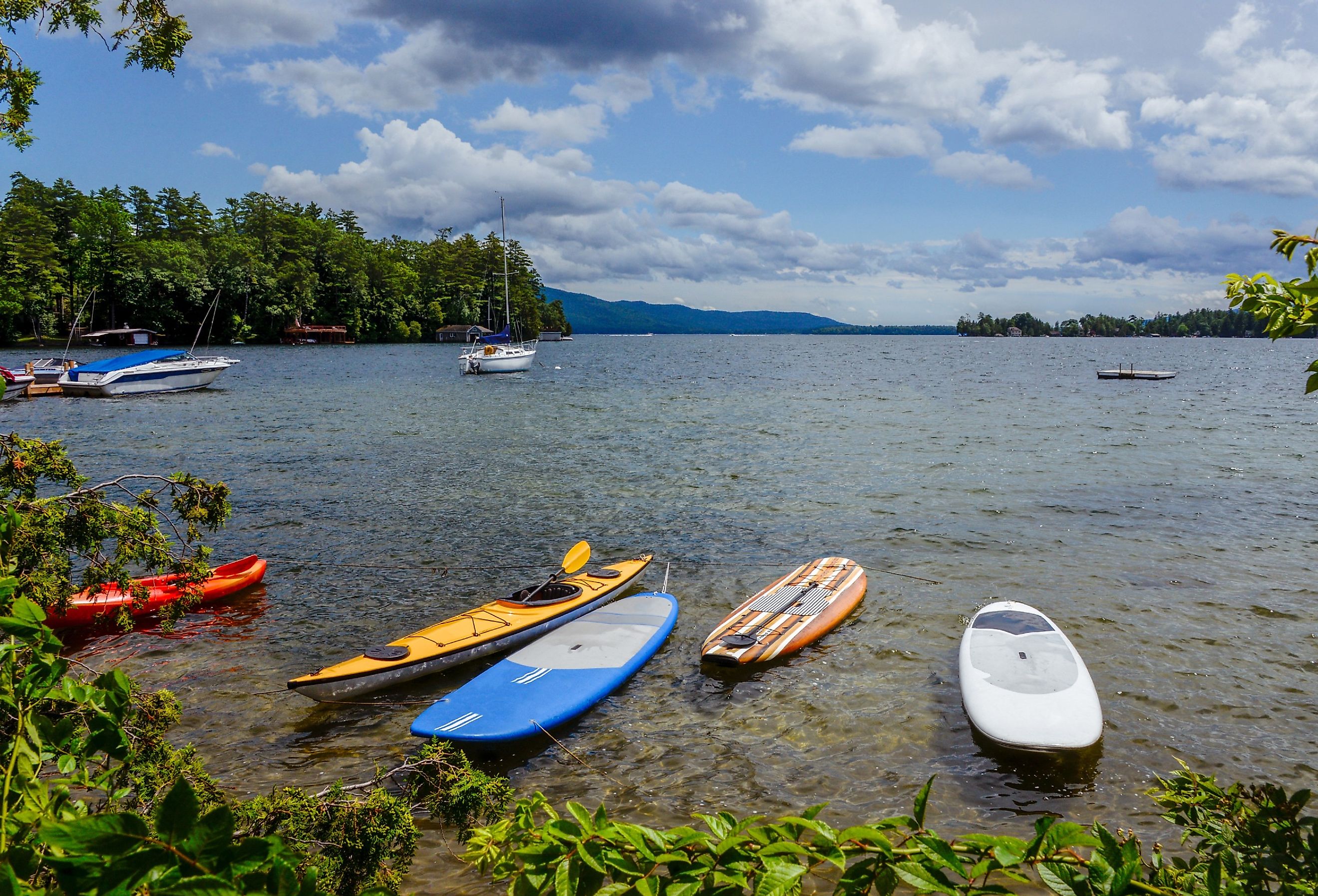 Stand up paddle boards along Lake George, New York.