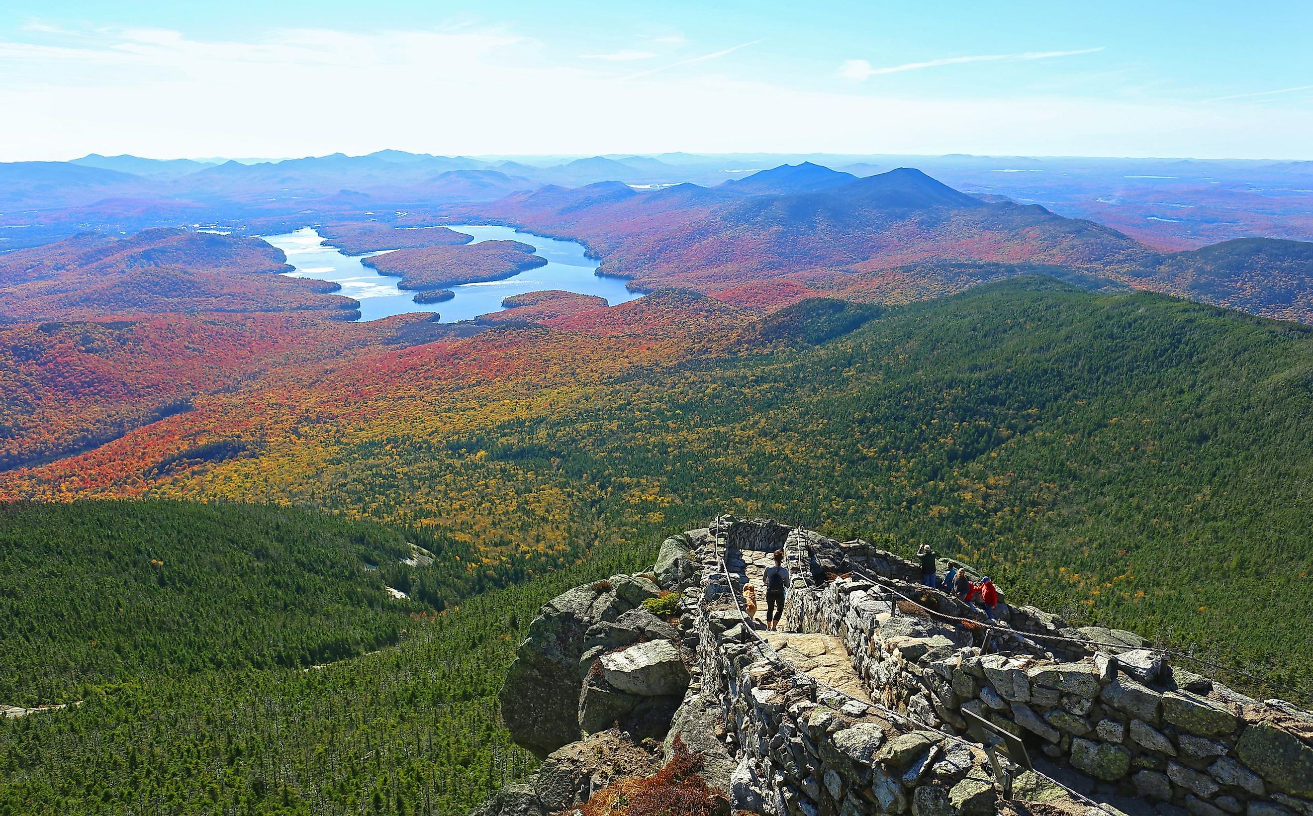 View of Lake Placid from the summit of Whiteface Mountain during fall.
