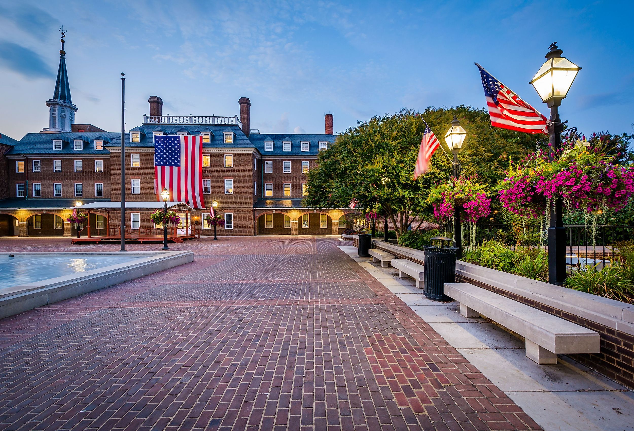 Market Square and City Hall at night, in Old Town, Alexandria, Virginia.