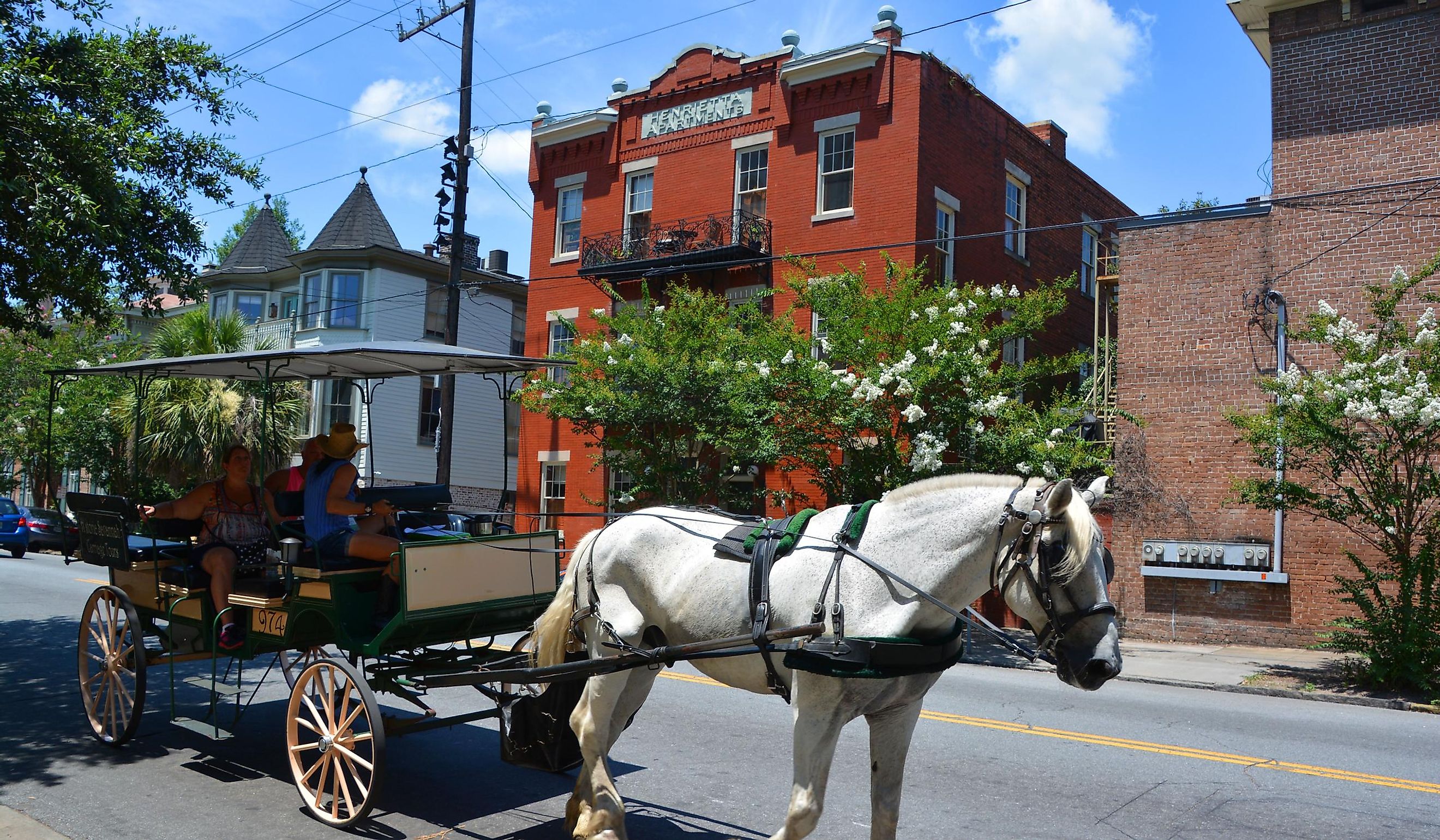 SAVANNAH GEORGIA USA 06 27 2016: Horse and Carriage Tour of Historic Savannah nostalgic horse drawn carriage ride through the streets of Historic Savannah