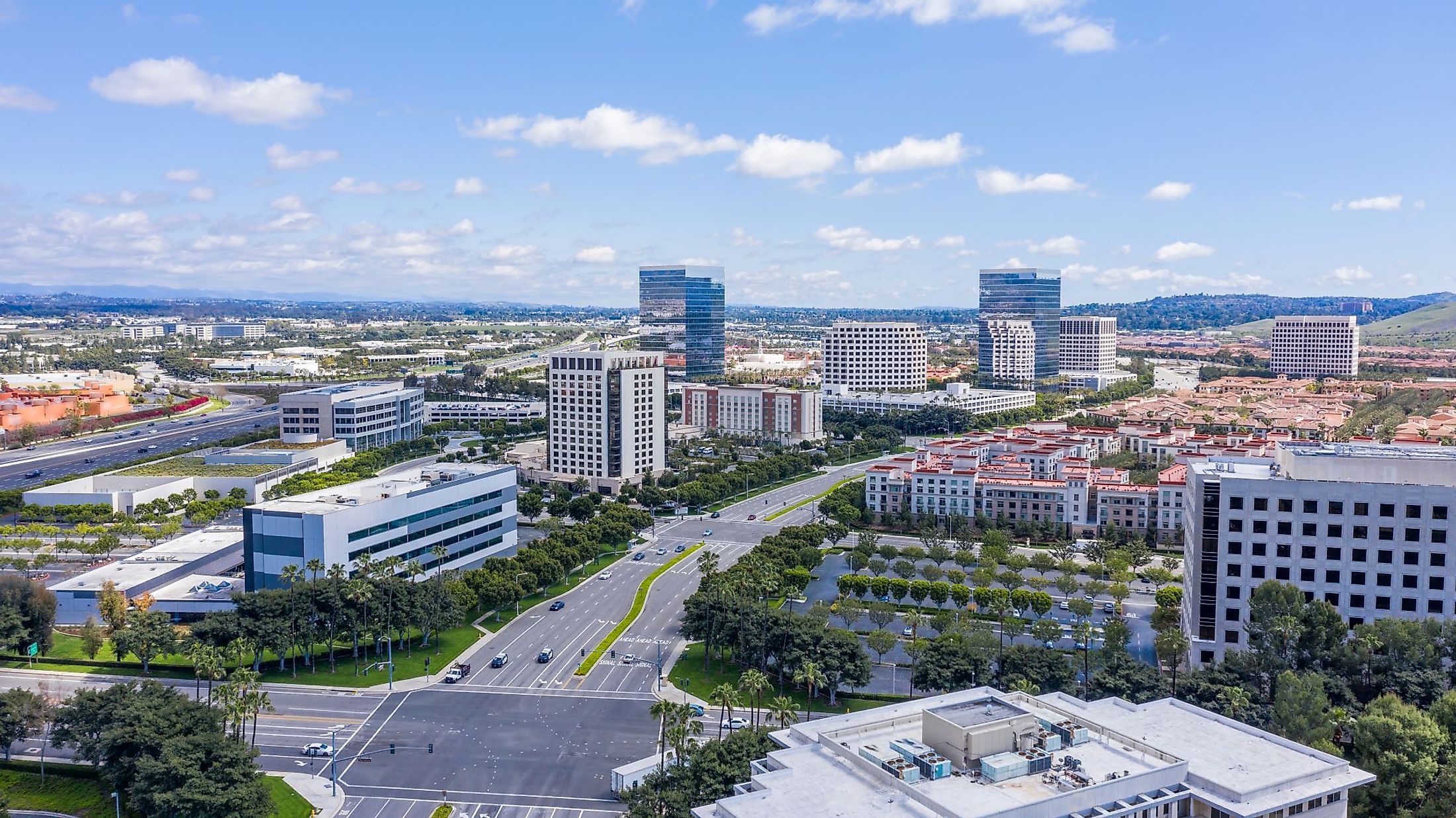Aerial view of downtown Irvine, California. 