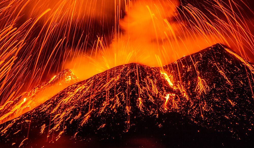 Explosions of lava from Mount Etna in Italy.