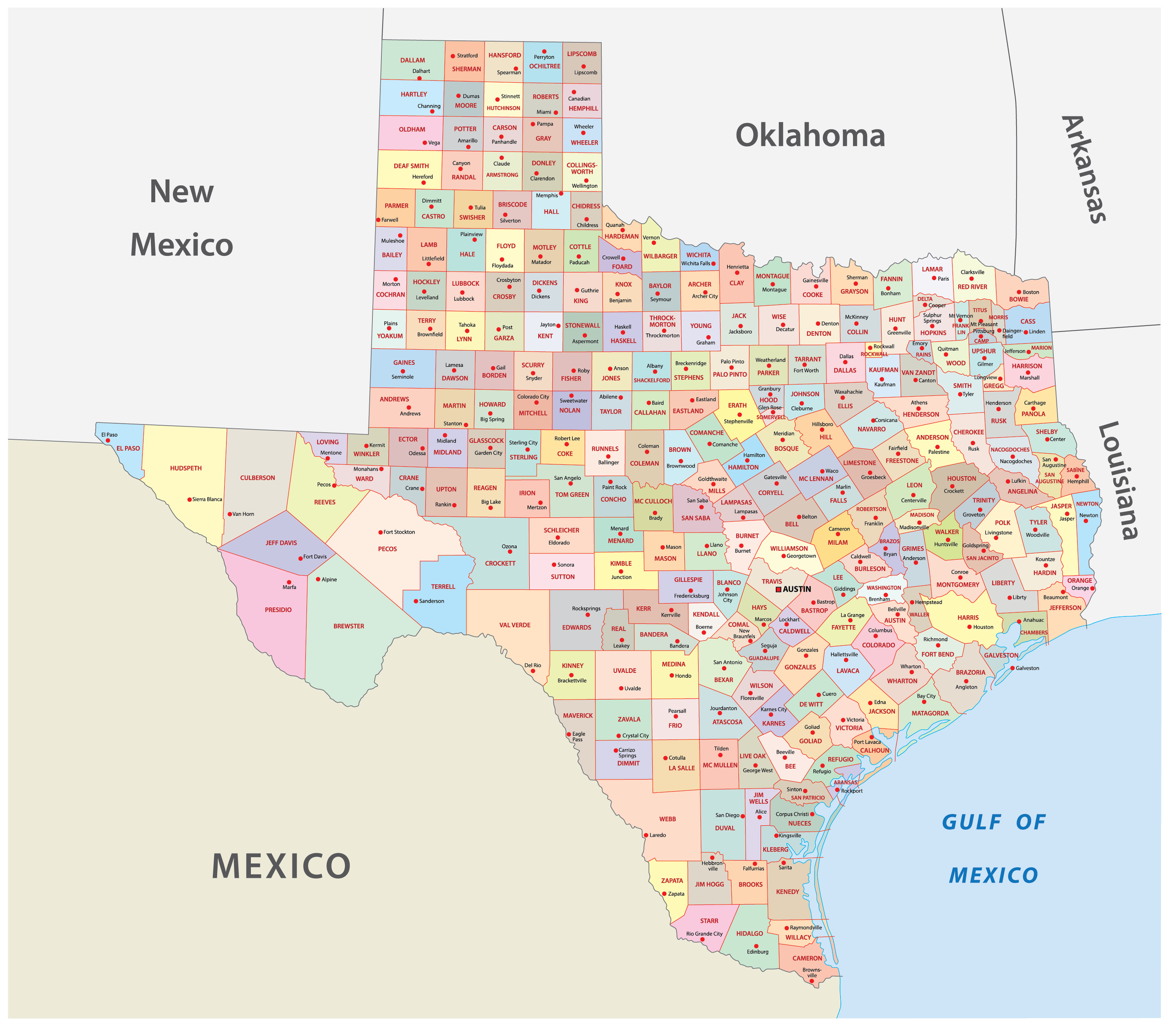 The State of Texas is divided into 254 counties. 