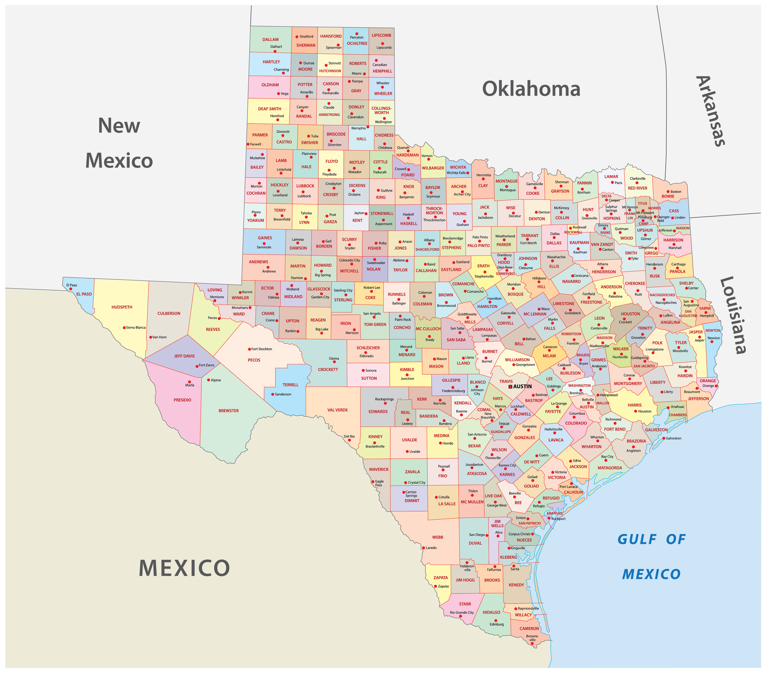 Texas Counties Map Printable