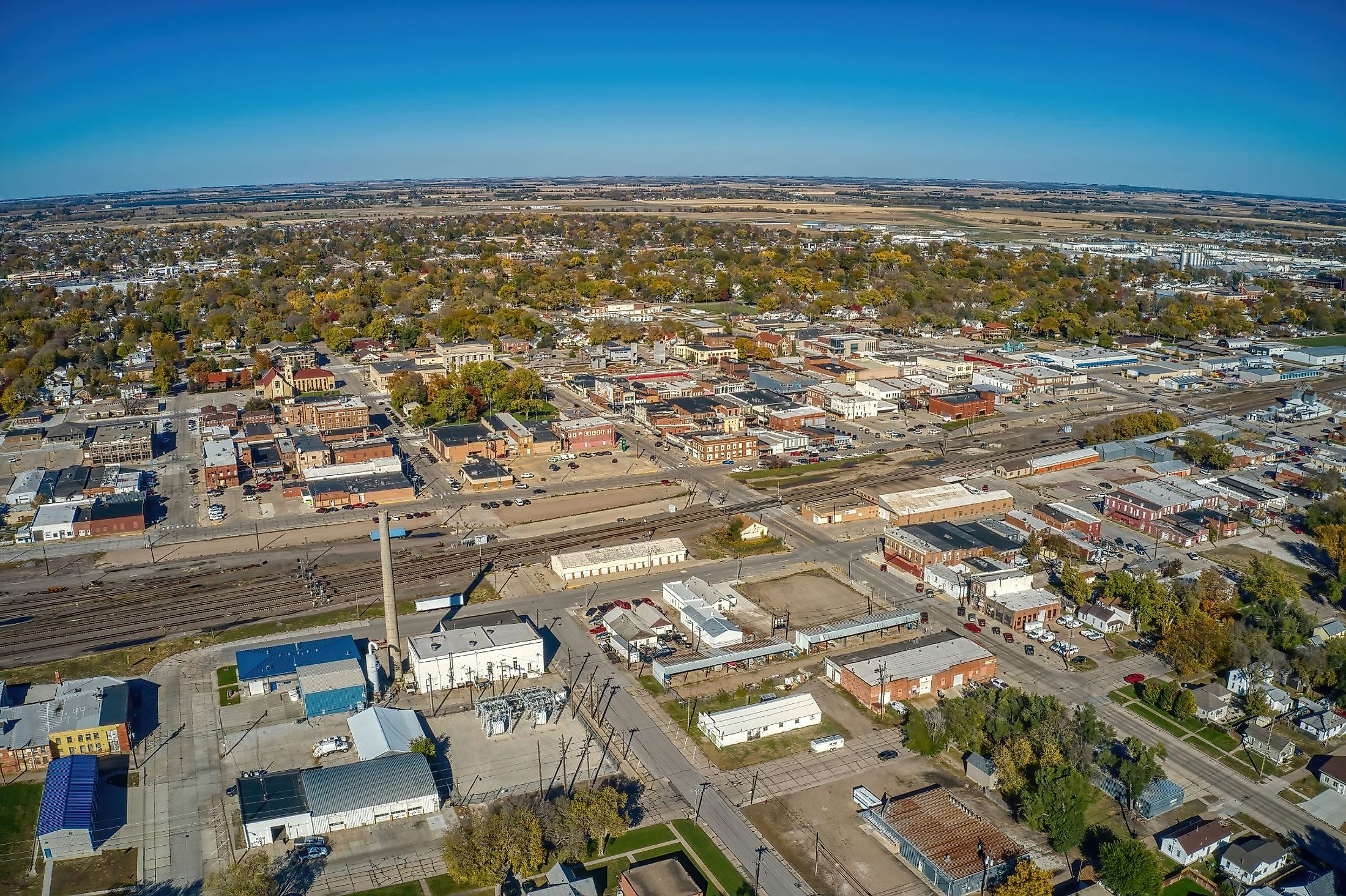 Aerial view of the small town of Columbus, Nebraska