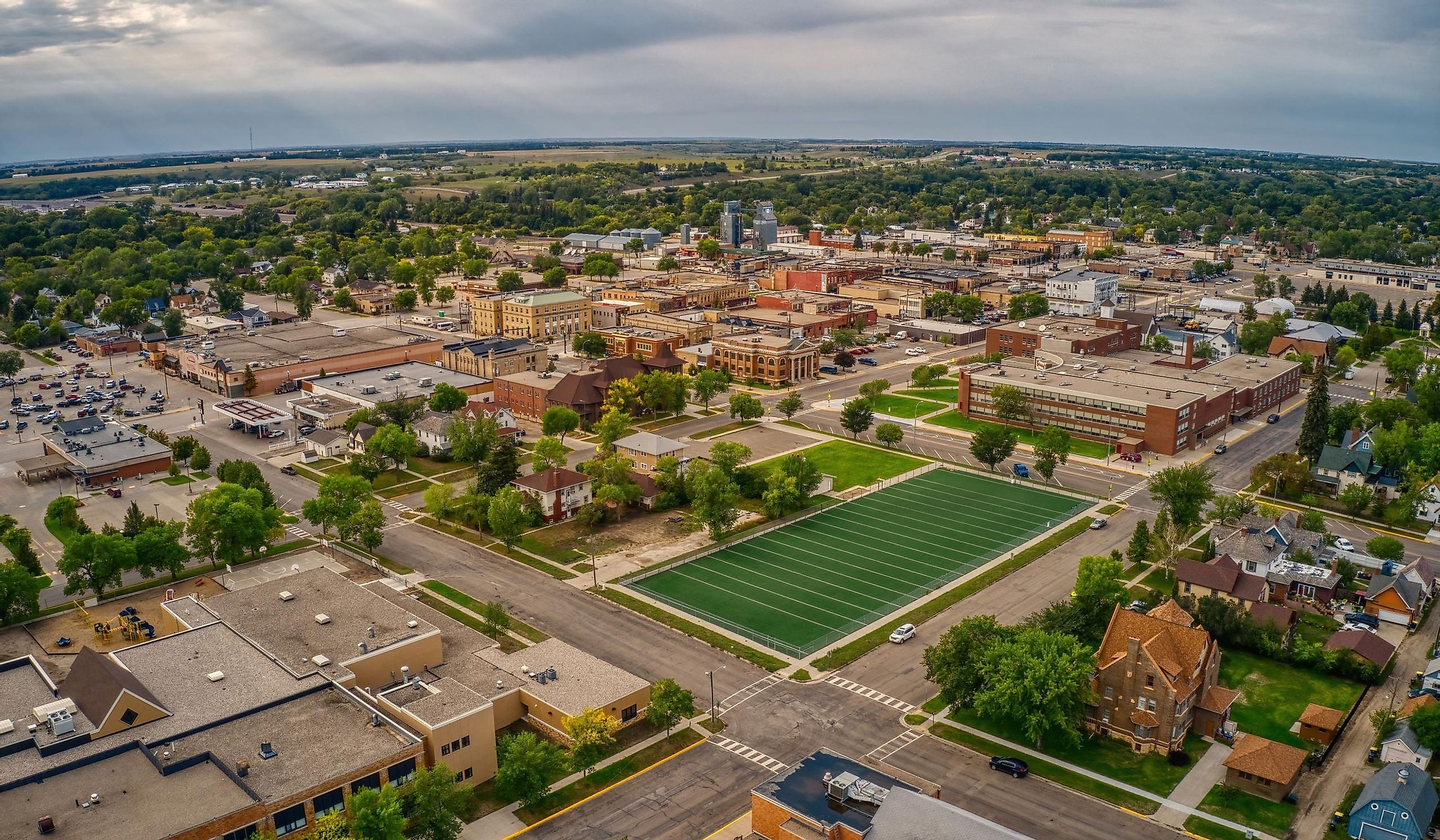 Aerial View of Jamestown, North Dakota along Interstate 94.