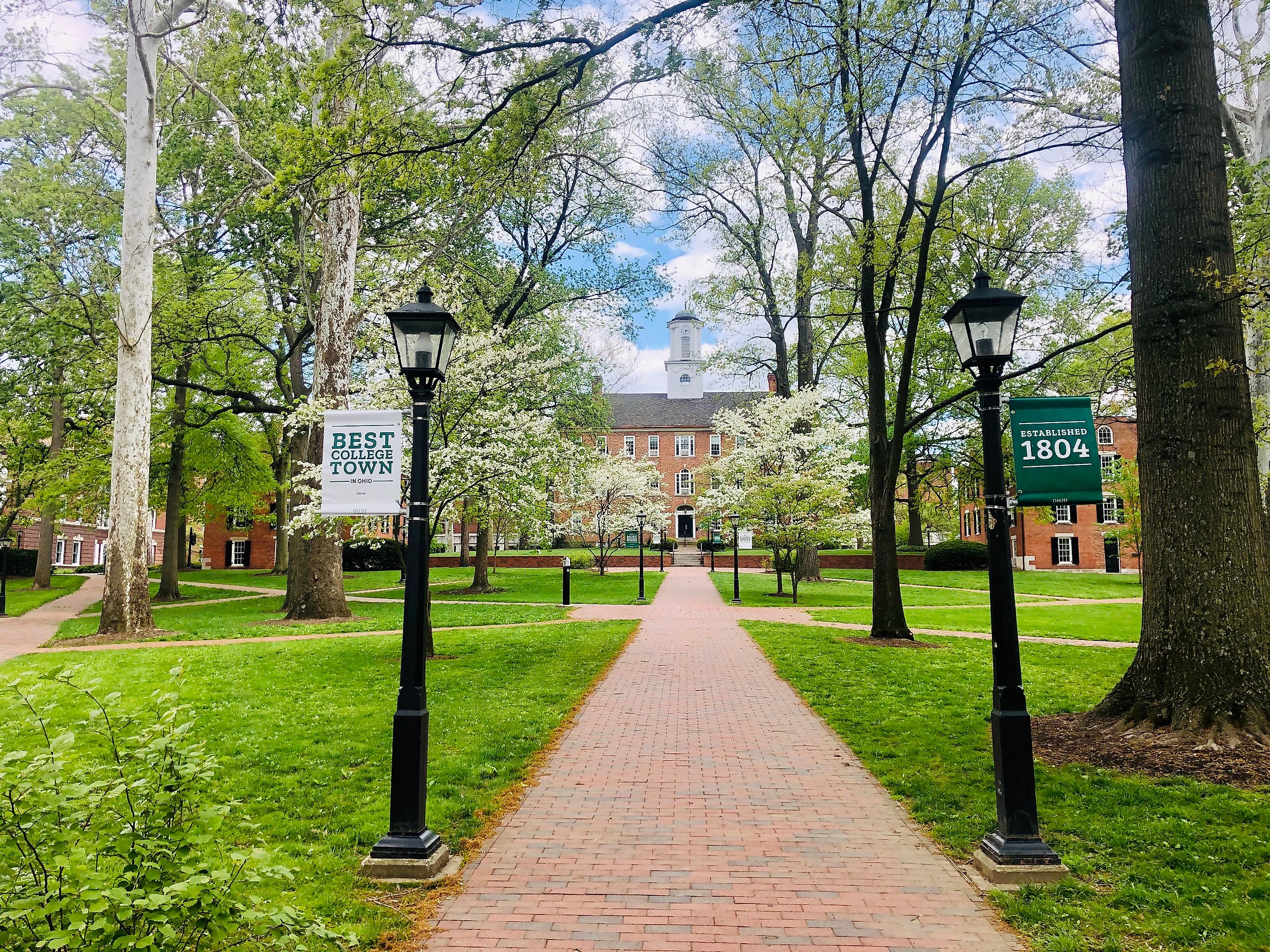 Springtime at Ohio University's main campus in Athens, Ohio, with lush greenery. Editorial credit: Wendy van Overstreet / Shutterstock.com