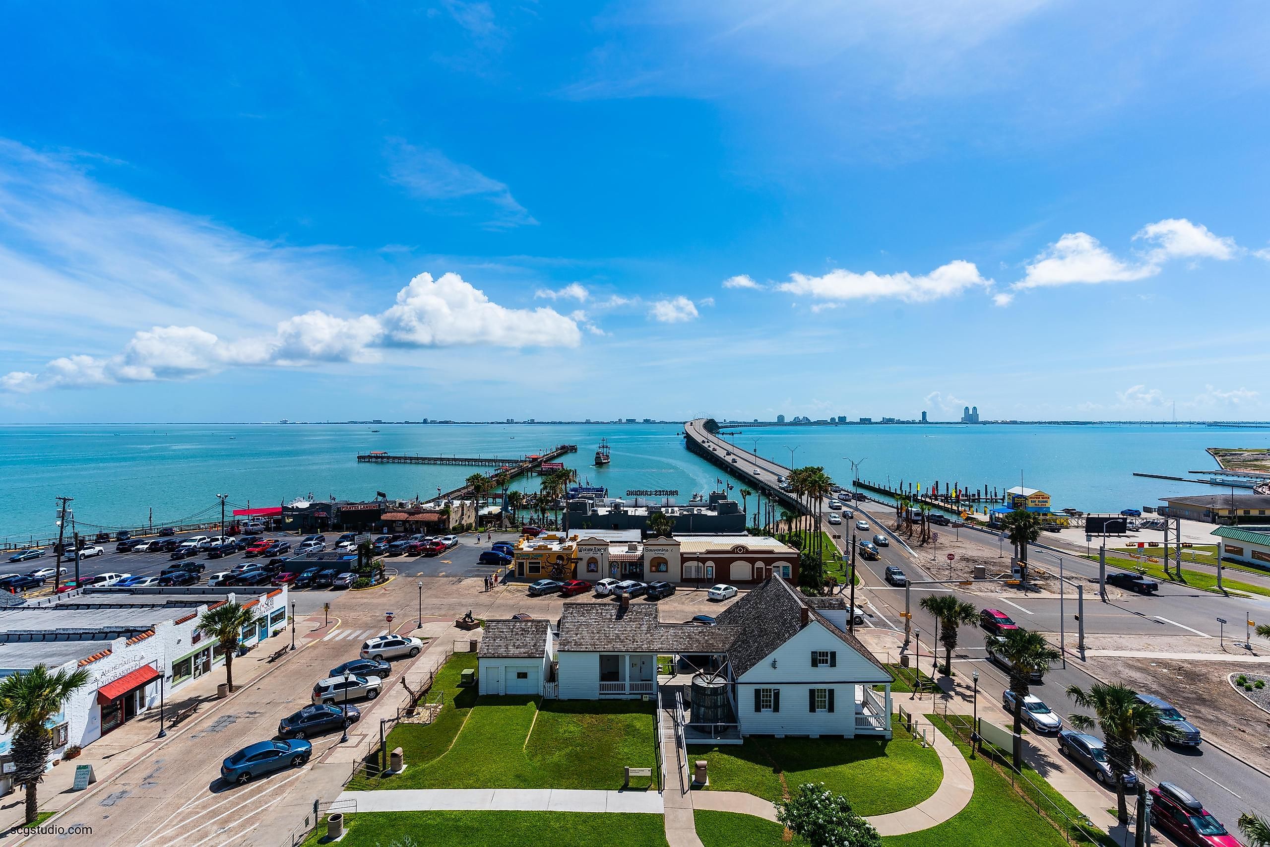 View of Port Isabel, Texas, overlooking South Padre Island.