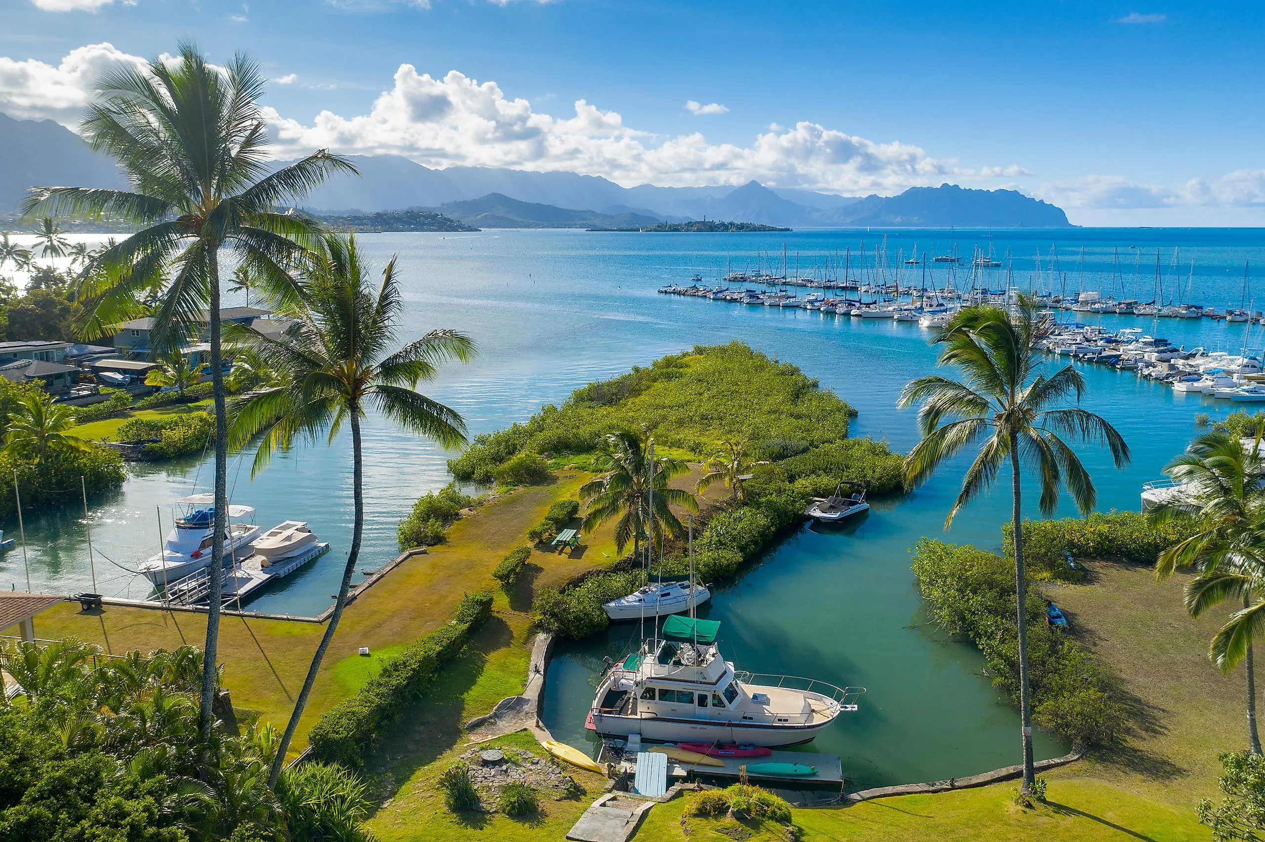 At Kaneohe with boats in the harbor.