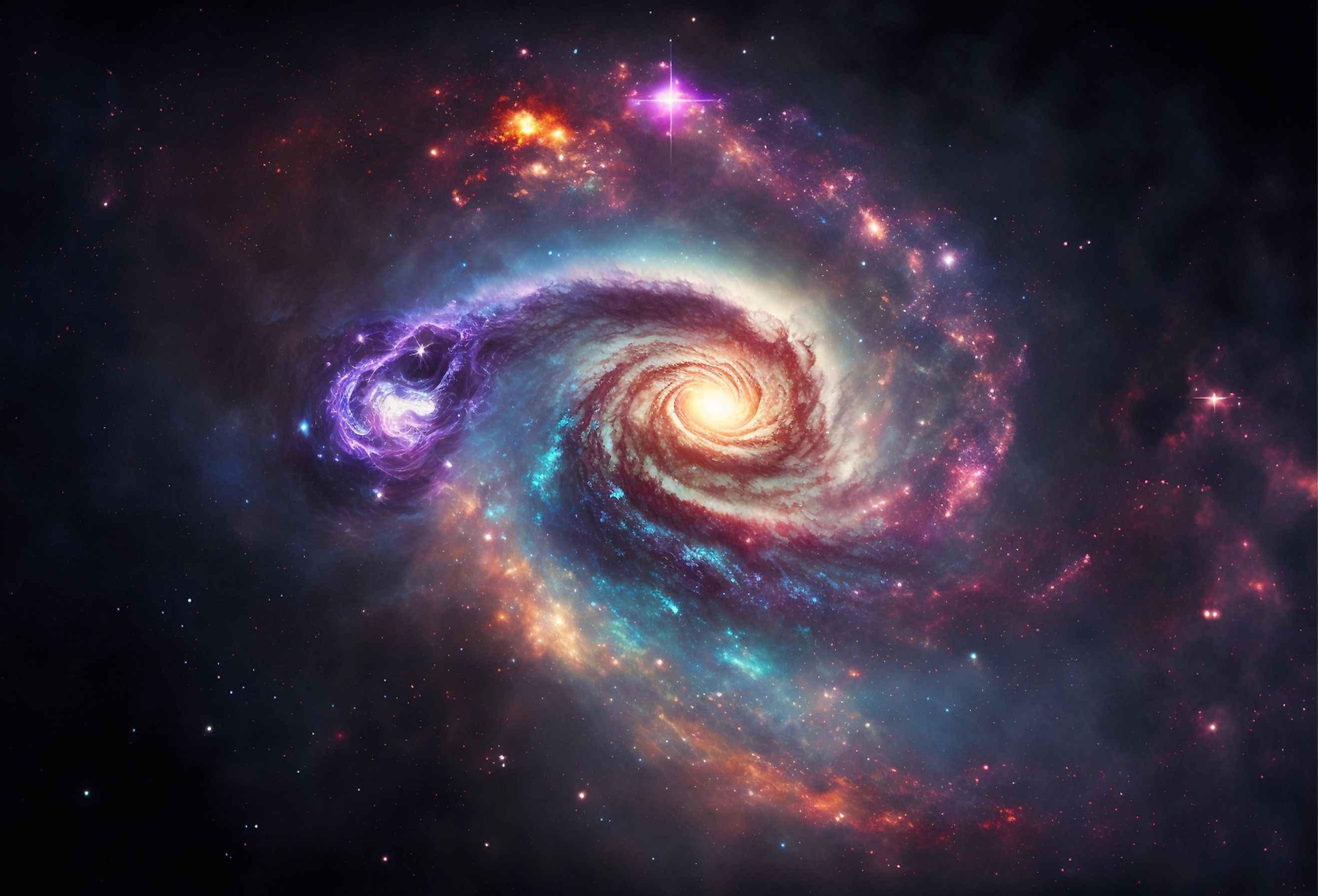 Spiral galaxy in space background.