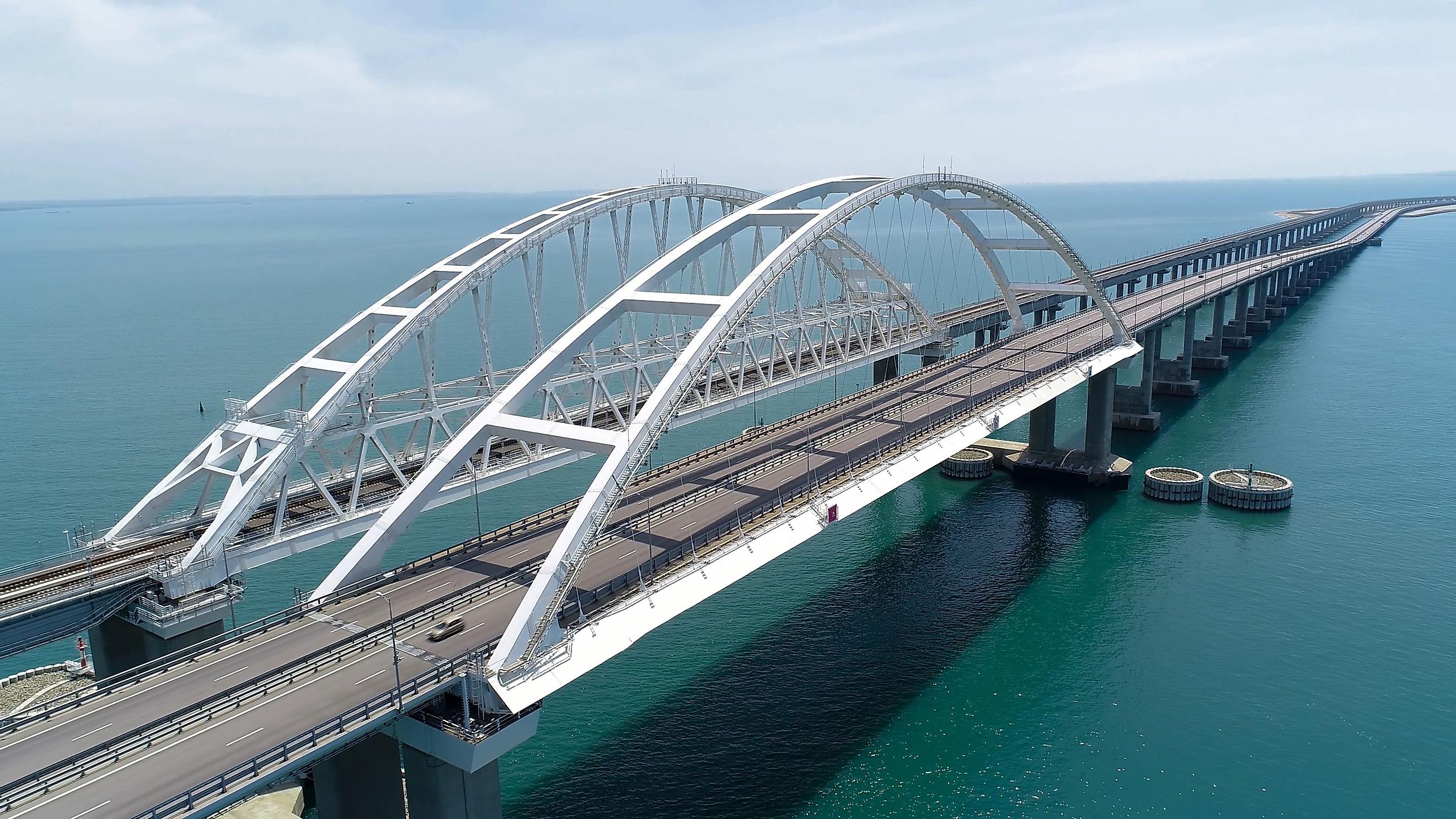 The beautiful Crimean Bridge across the Kerch Strait in Russia.