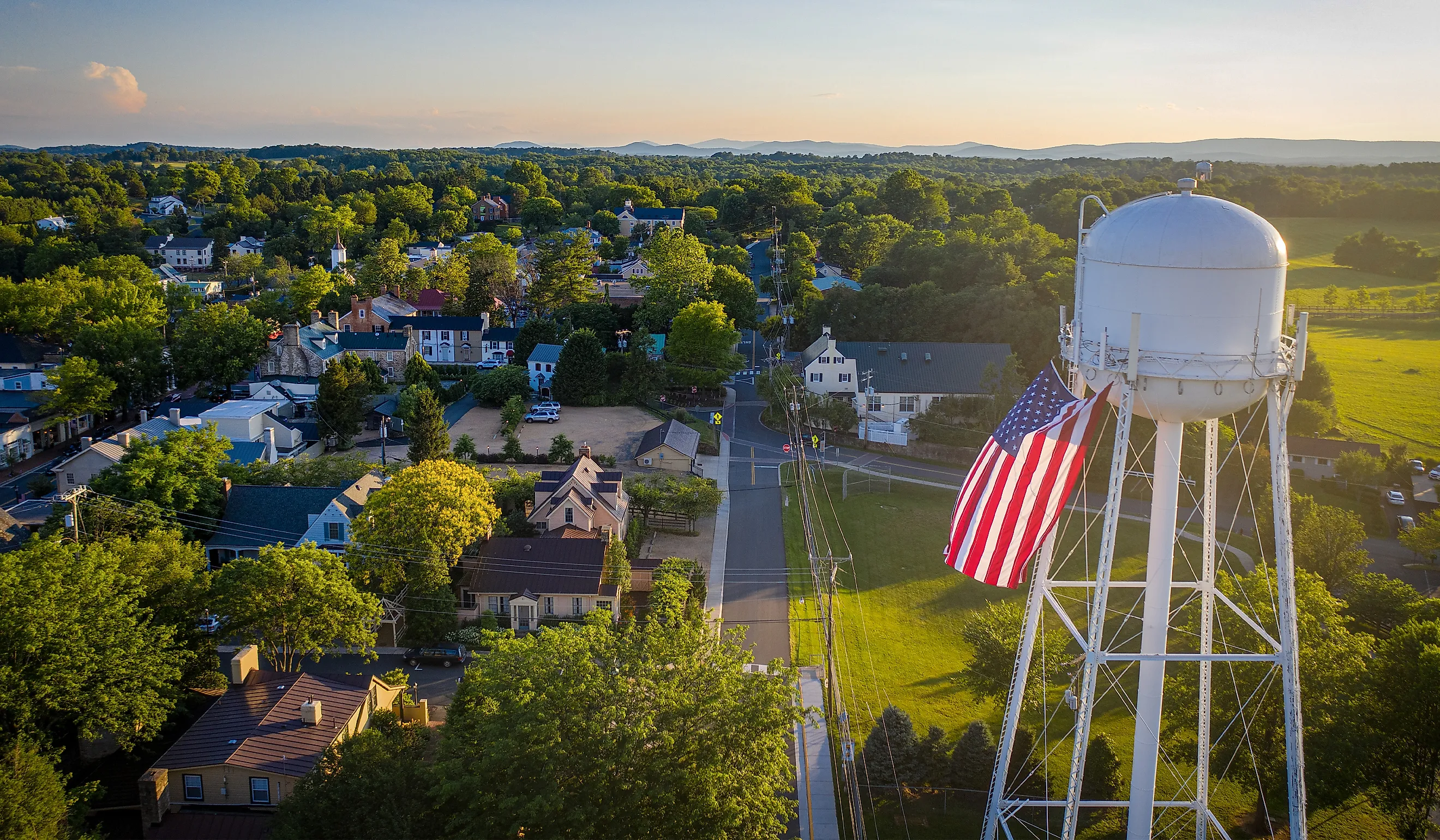 Aerial view of Middleburg, Virginia.
