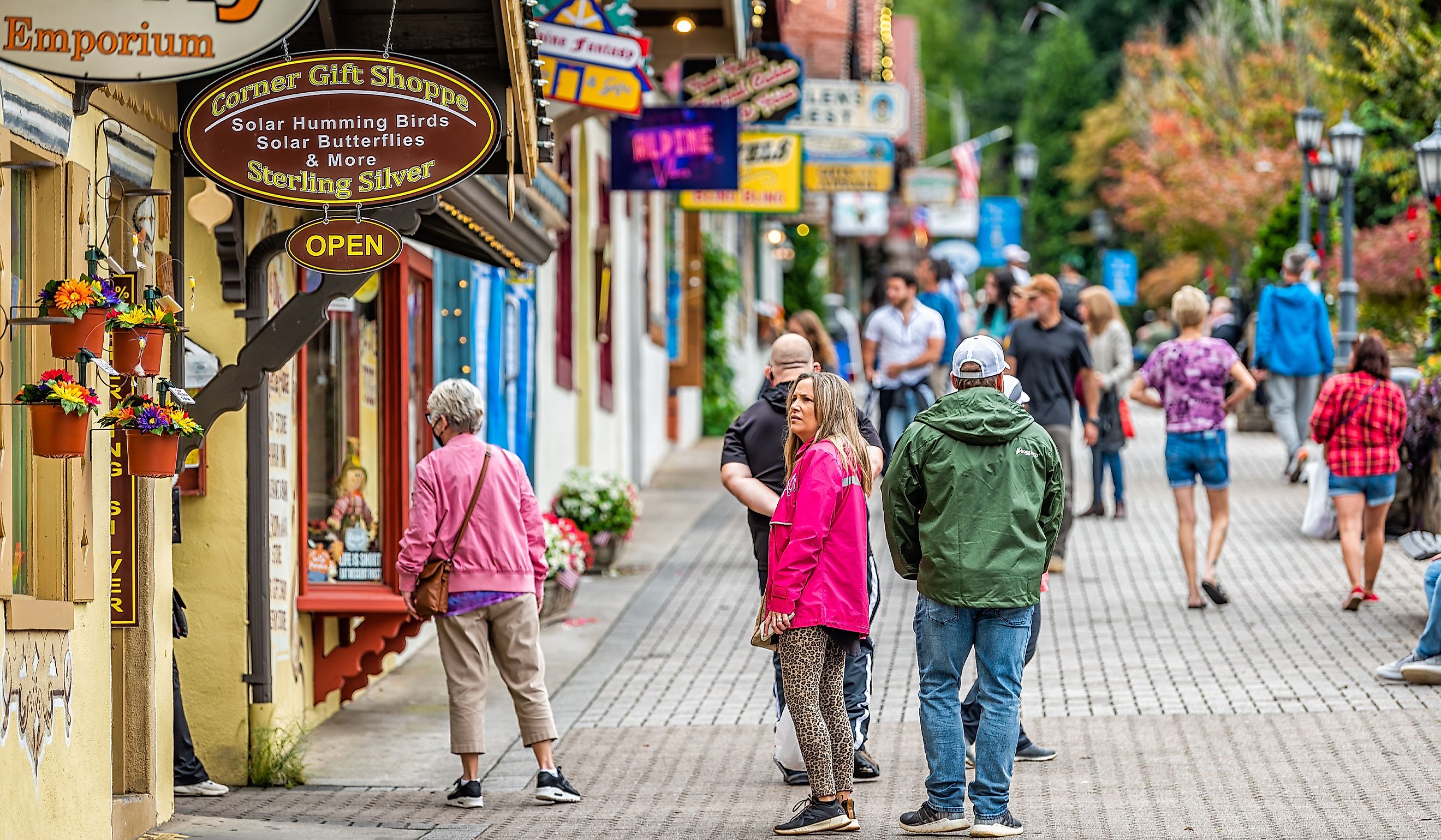 Colorful local businesses in Helen, Georgia. Editorial credit: Kristi Blokhin / Shutterstock.com.