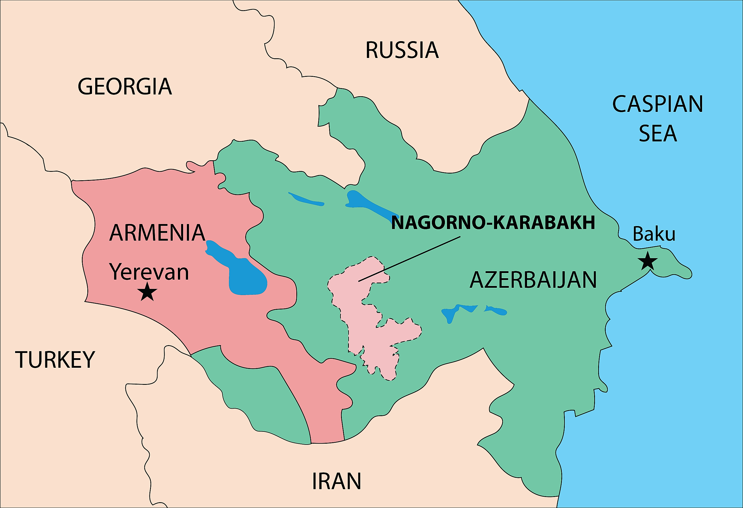 A map showing the location of Nagorno-Karabakh.