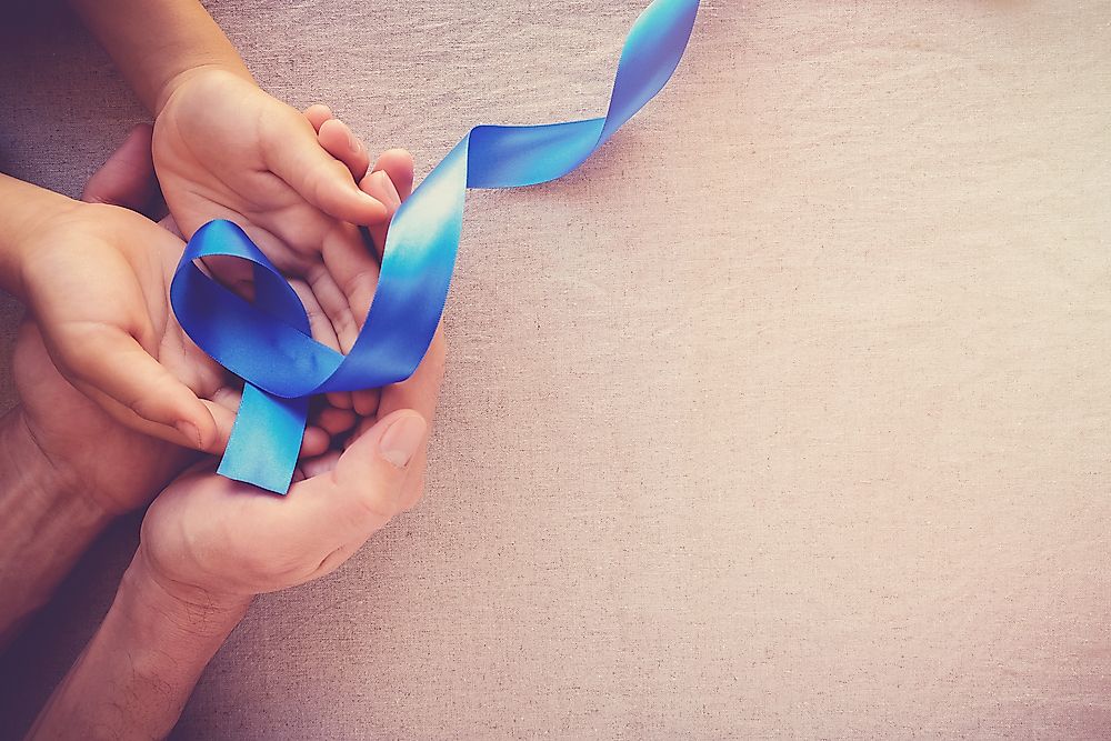 A blue ribbon is the symbol for colorectal cancer awareness.