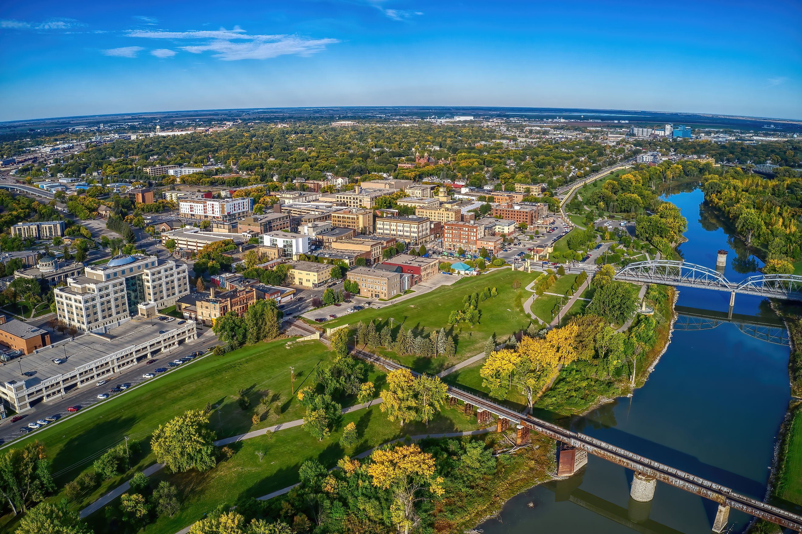 Aerial View of Grand Forks, North Dakota in Autumn