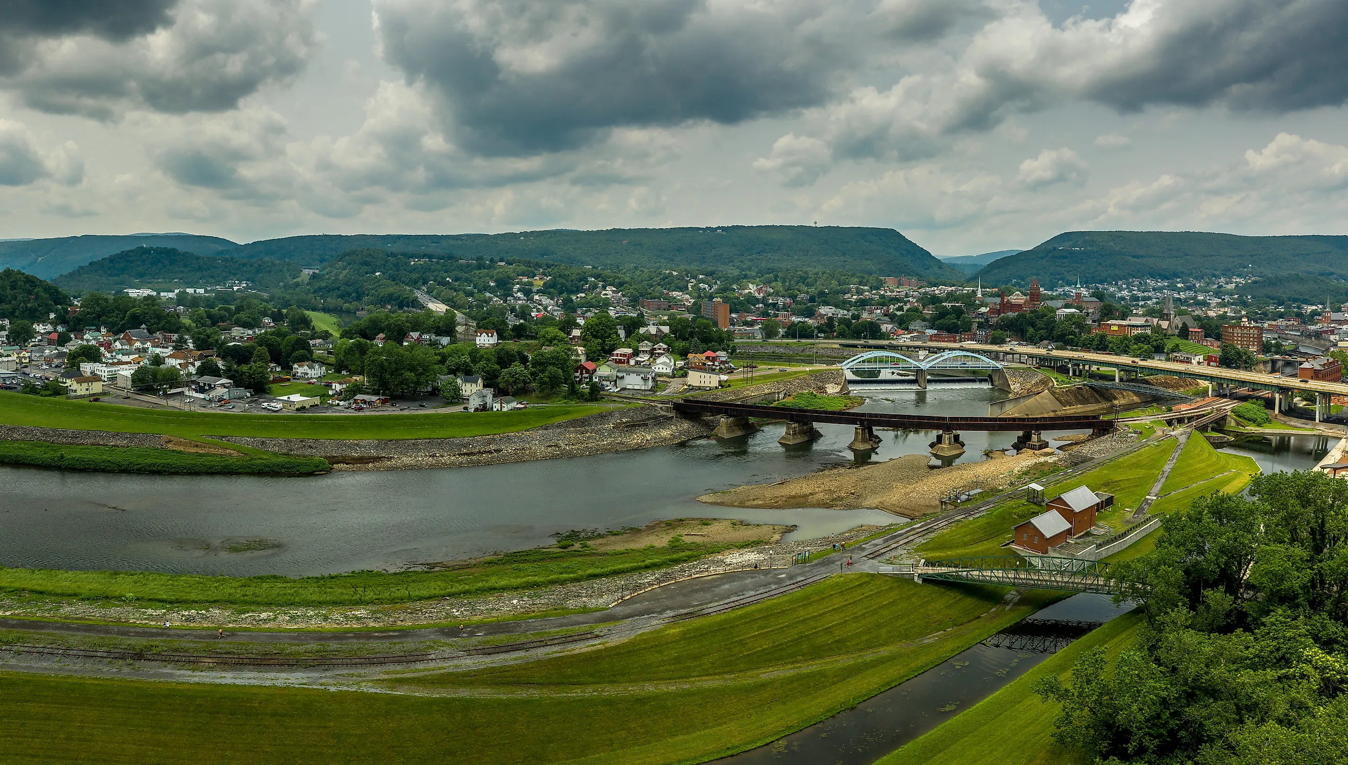 Cumberland Maryland with bridges over the Western Potomac River 