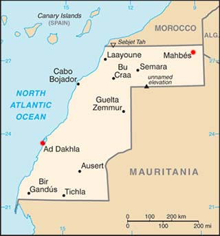 Western Sahara latitude and longitude map