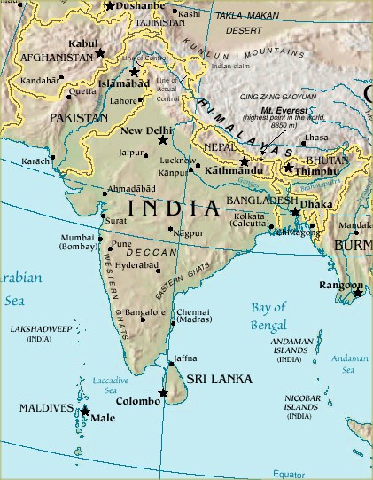 physical map of indian subcontinent Indian Subcontinent Map World Atlas physical map of indian subcontinent