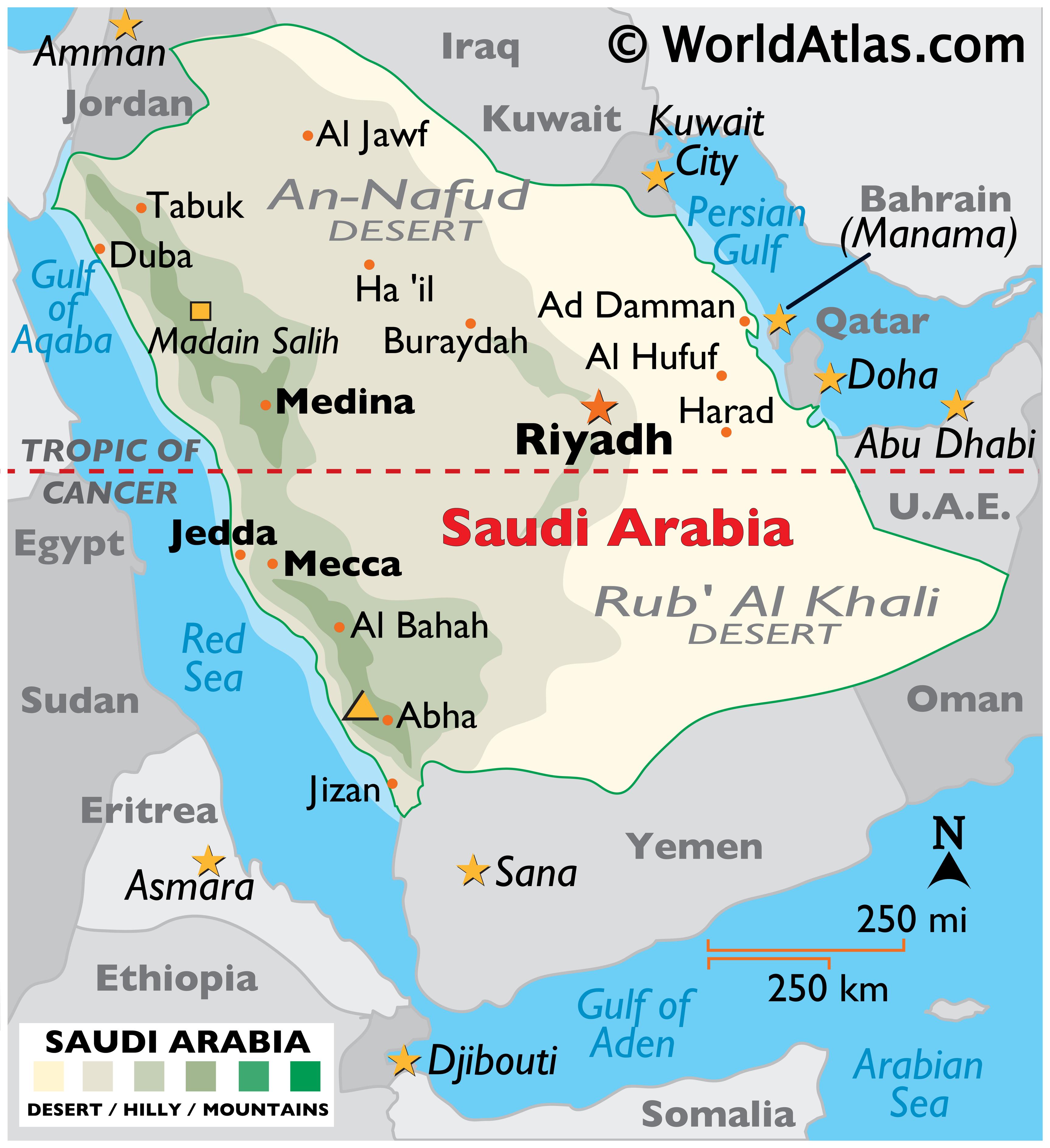 Saudi Arabia Large Color Map