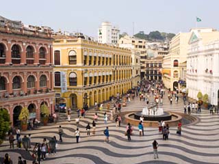 Famous Swirling Black and White Pavements of Largo Do Senado Square in Central Macau, China