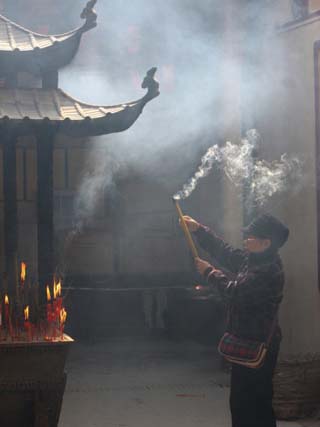 Worshipper, Kun Iam Temple, Macau, China, Asia