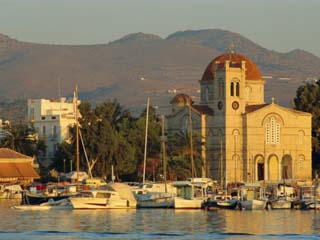 Town Church and Waterfront, Aegina, Argo-Saronic Islands, Greece, Europe
