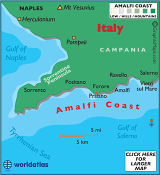 Where Is The Amalfi Coast In Italy Map Amalfi Coast Map Italy