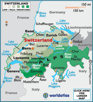 Map Of Europe Showing Switzerland