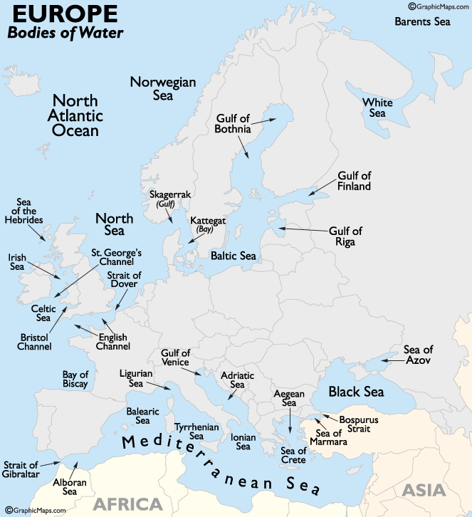 Europe Bodies Of Water Map