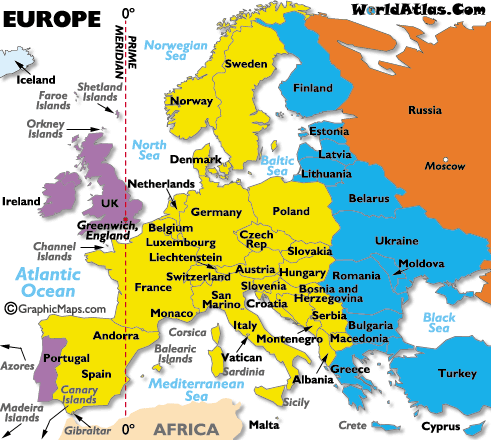 Europe Time Zones Map