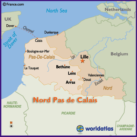 Map of Nord Pas De Calais Region of France Including Ille and Port City ...