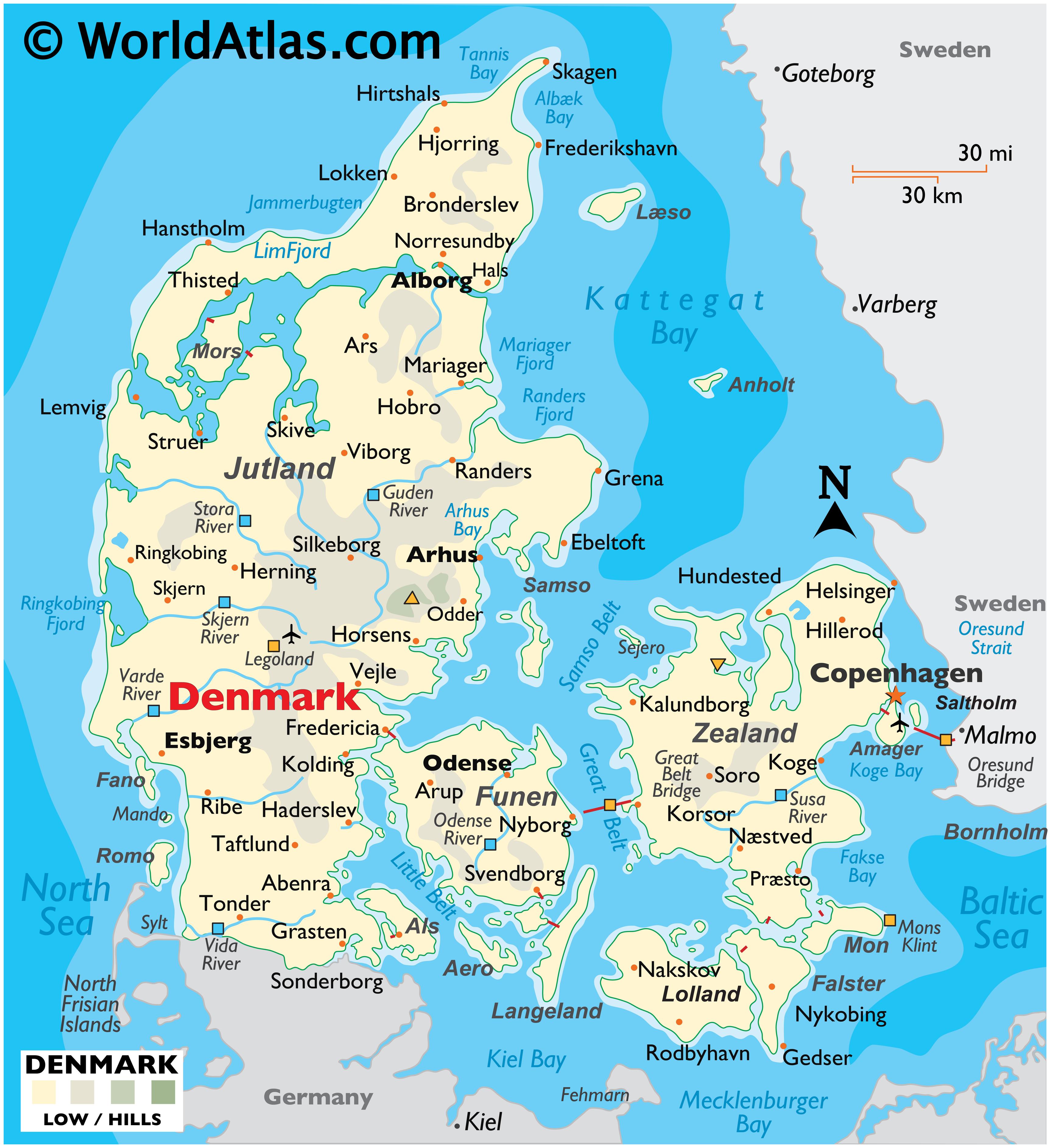 map of denmark europe Denmark Large Color Map map of denmark europe