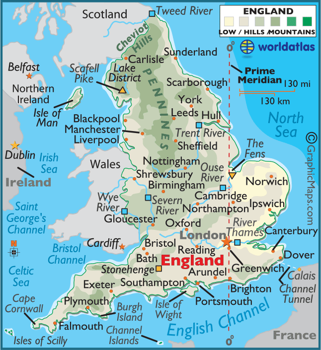 England Large Color Map