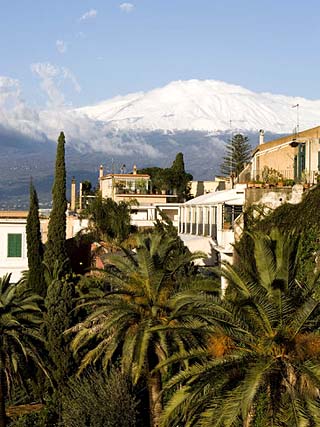 Mount Etna Volcano from Taormina, Sicily, Italy, Europe