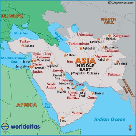 middle east map with capitals Middle East Capital Cities Map Map Of Middle East Capital Cities middle east map with capitals