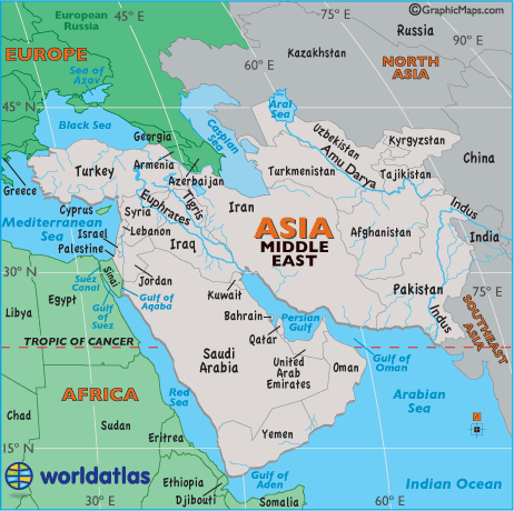 Map Of Middle East Rivers Indus River Map Tigris River Map
