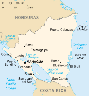 Nicaragua CIA Map, Central American Countries
