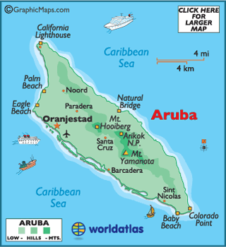 Map of Aruba, Aruba Map, Oranjestad, Map of Caribbean Islands