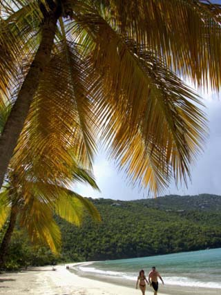 Couple Walking on Beach, Magens Bay, St. Thomas, Us Virgin Islands, Caribbean