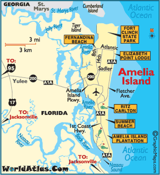 Map of Amelia Island, Amelia Island Map Featuring Golf, Fish, Sun 