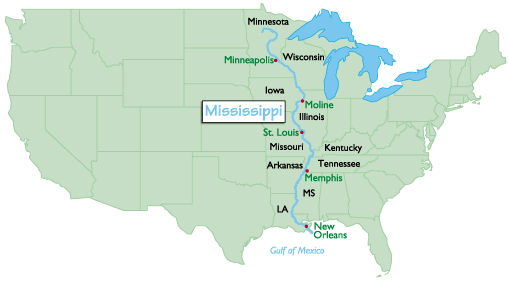 Map of Mississippi River - World Rivers, Mississippi River Map Location
