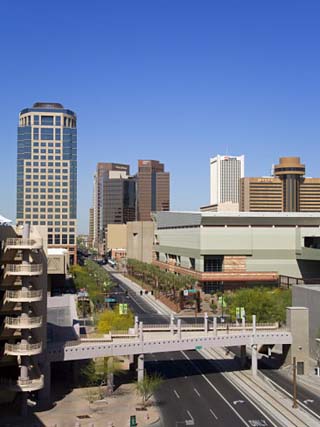 Washington Street and Skyline, Phoenix, Arizona, United States of America, North America