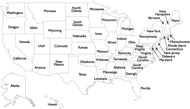 Map Of The United States Of America With Full State Names
