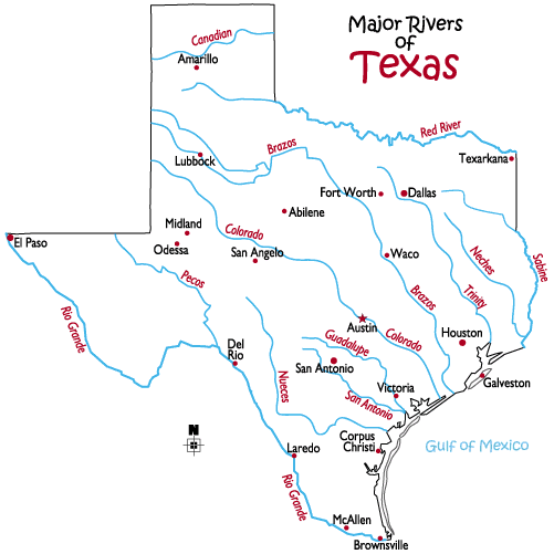 map of rivers in texas Texas Rivers Map map of rivers in texas