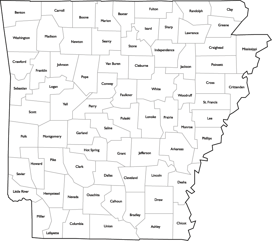 Arkansas County Map with County Names