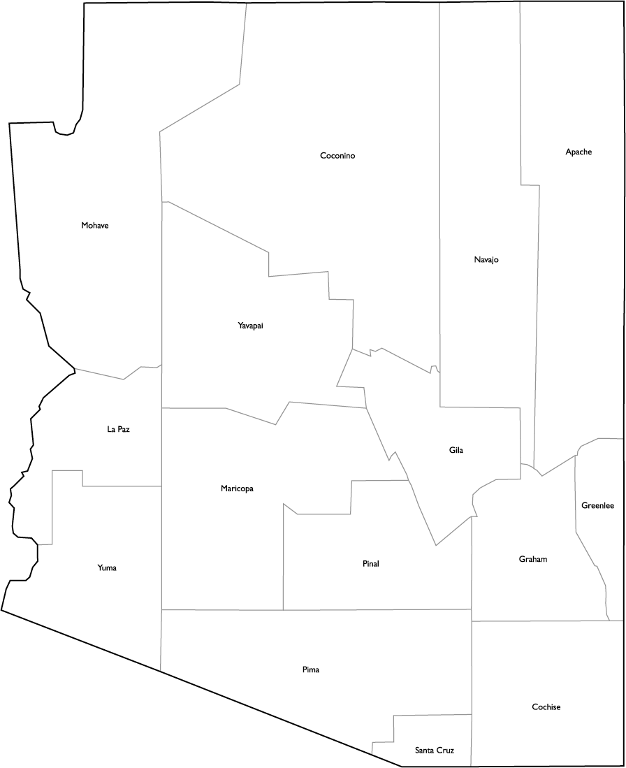 Arizona County Map with County Names
