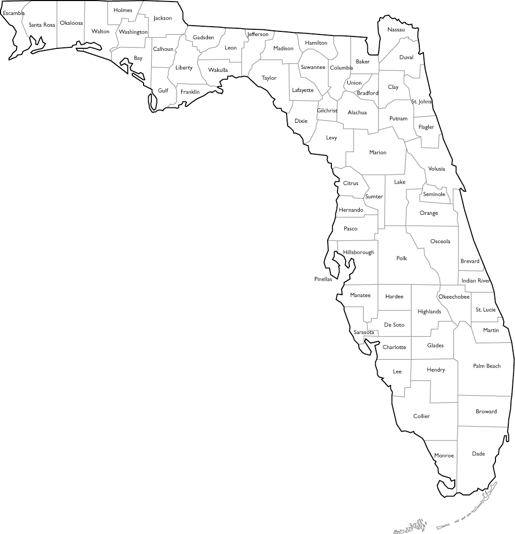 Map Counties Florida 2018